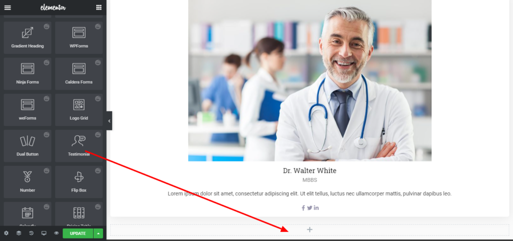Come creare un sito Web medico utilizzando WordPress ed Elementor 16 Add testimonial widget