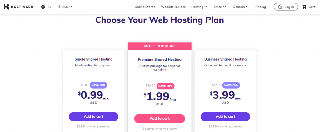 Alojamiento de WordPress compartido vs administrado: ¿cuál es el adecuado para usted? 7 Hostinger Hosting Plan