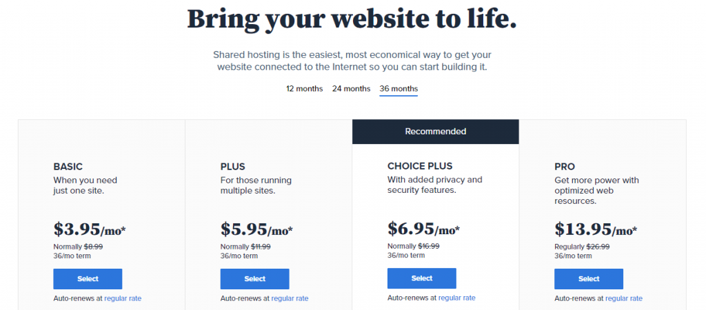 Alojamiento de WordPress compartido vs administrado: ¿cuál es el adecuado para usted? 9 Blue Host Hosting plan