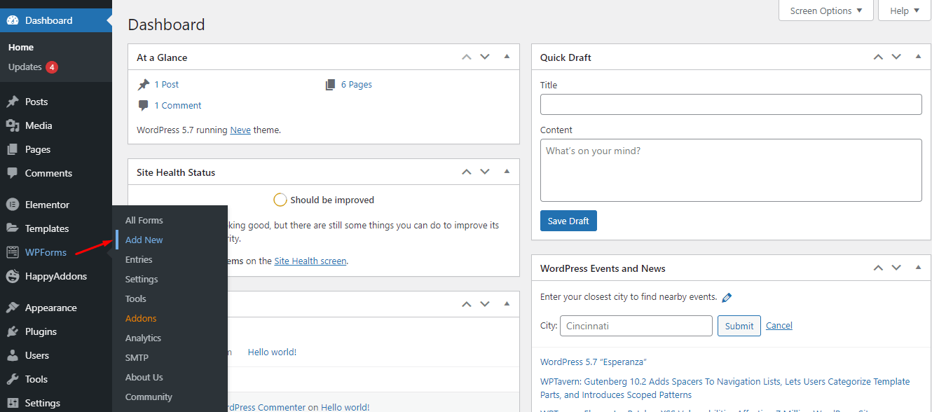 ¡Cómo personalizar el diseño de su formulario en Elementor usando los widgets Happy Form GRATIS! 1 Add new form