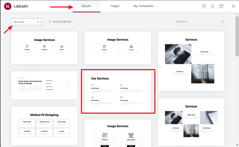 無料のElementorWebサイトテンプレートの使用方法8 Install the service block