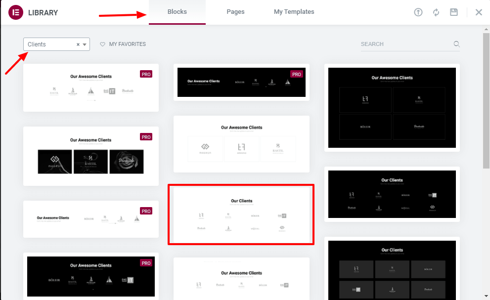 無料のElementorWebサイトテンプレートの使用方法10 Add Our Clients Section