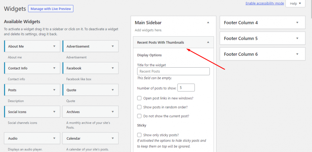 Cómo mostrar publicaciones recientes en WordPress 7 Adding Recent Posts With Thumbnails Widget