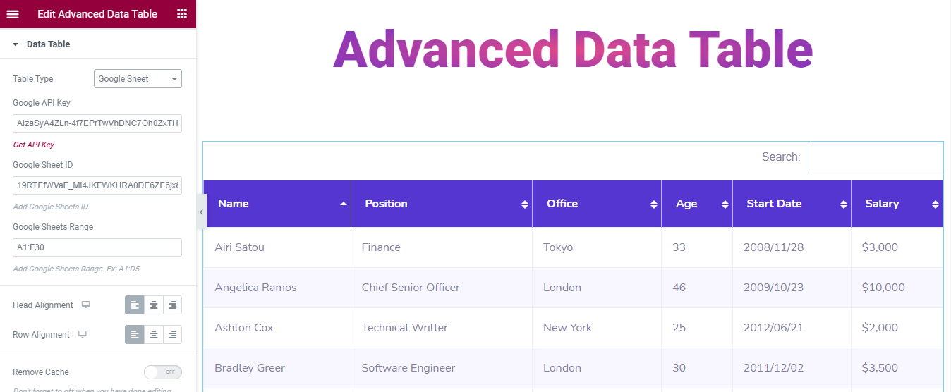 Cum să utilizați widgetul tabel de date avansat în site-urile web Elementor (5 pași simpli) 4 Select Google Sheet as the data table