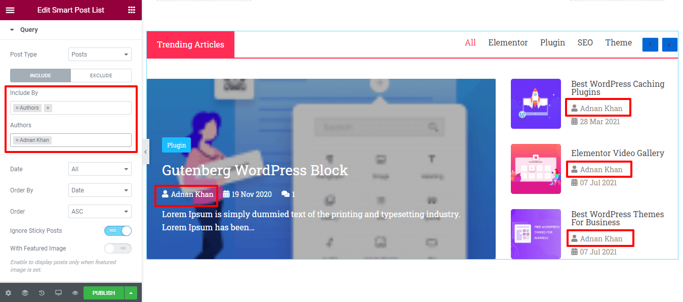 Comment créer une liste de publications sur le site Web Elementor à l'aide du widget Happy Smart Post List 7 Content Query Settings