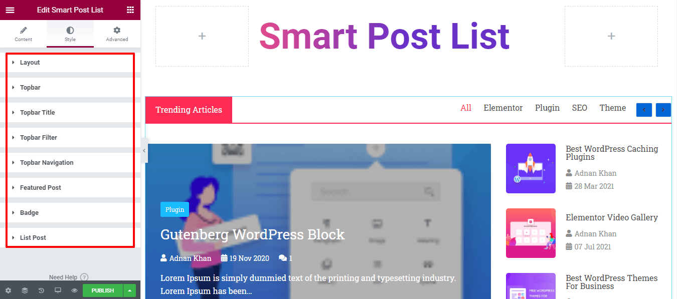 Comment créer une liste de publications sur le site Web Elementor à l'aide du widget Happy Smart Post List 8 Style the post list