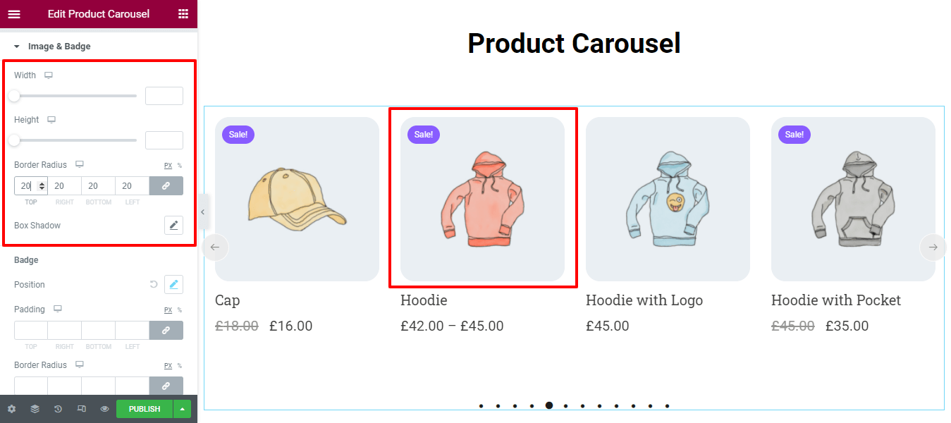 Utwórz karuzelę produktów za pomocą widżetu karuzeli produktów WooCommerce w witrynie Elementor 10 Style Carousel Image