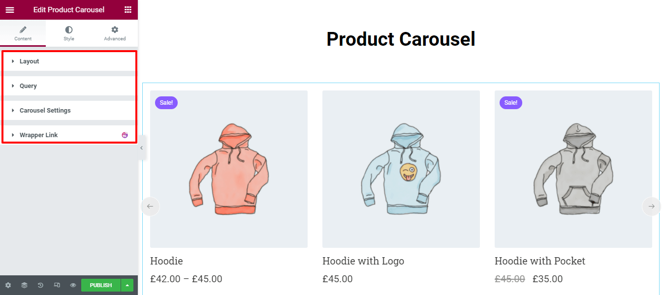 Utwórz karuzelę produktów za pomocą widżetu karuzeli produktów WooCommerce w witrynie Elementor 2 Content Product Carousel