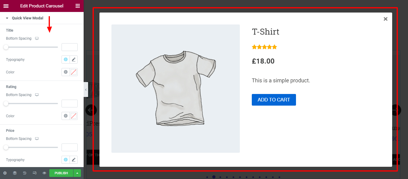 Utwórz karuzelę produktów za pomocą widżetu karuzeli produktów WooCommerce w witrynie Elementor 17 Style Quick View Modal