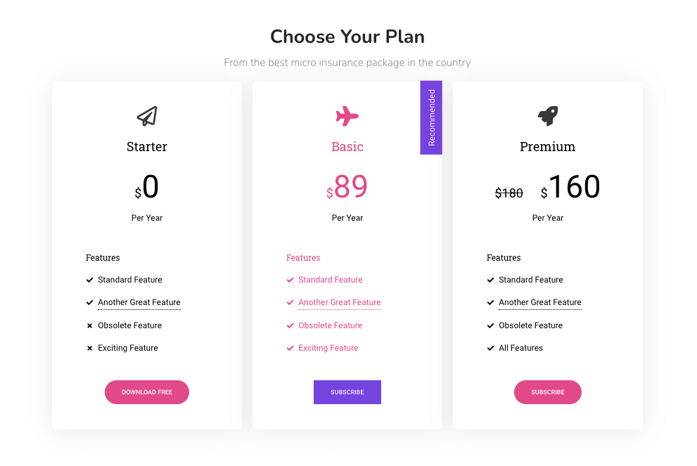 使用 Happy Addons 13 在您的 Elementor 網站中創建定價表 The final preview of the pricing table