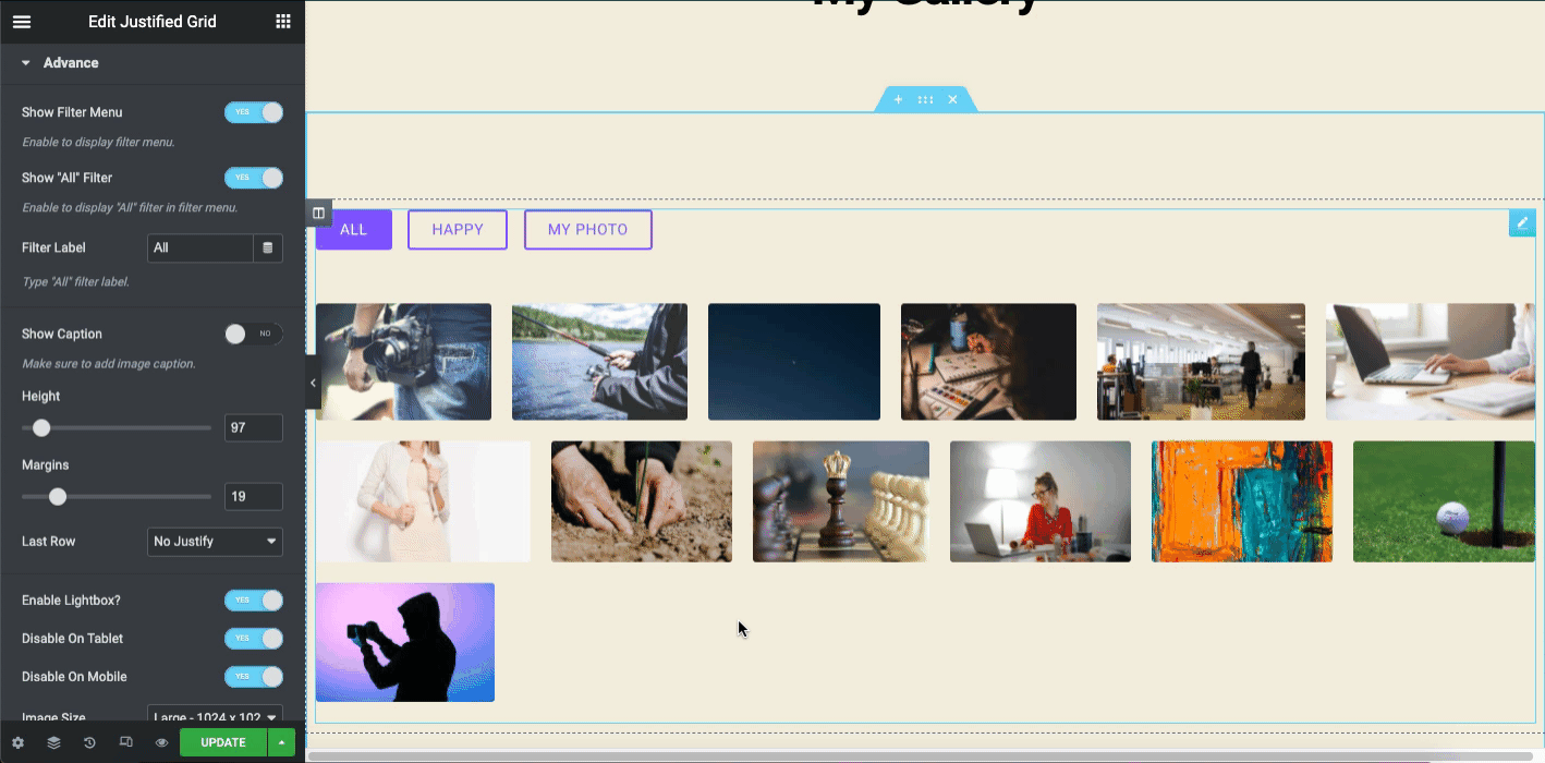 اعرض صورك بأفضل طريقة ممكنة باستخدام Elementor Image Gallery Widget 33 Justified Widget