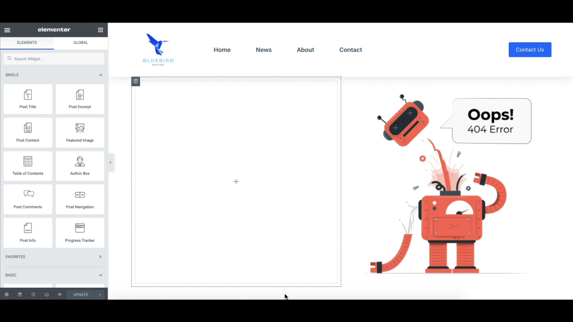 Elementor 9 Kullanarak WordPress Siteniz İçin Özel Bir 404 Sayfası Nasıl Oluşturulur Add header using Elementor
