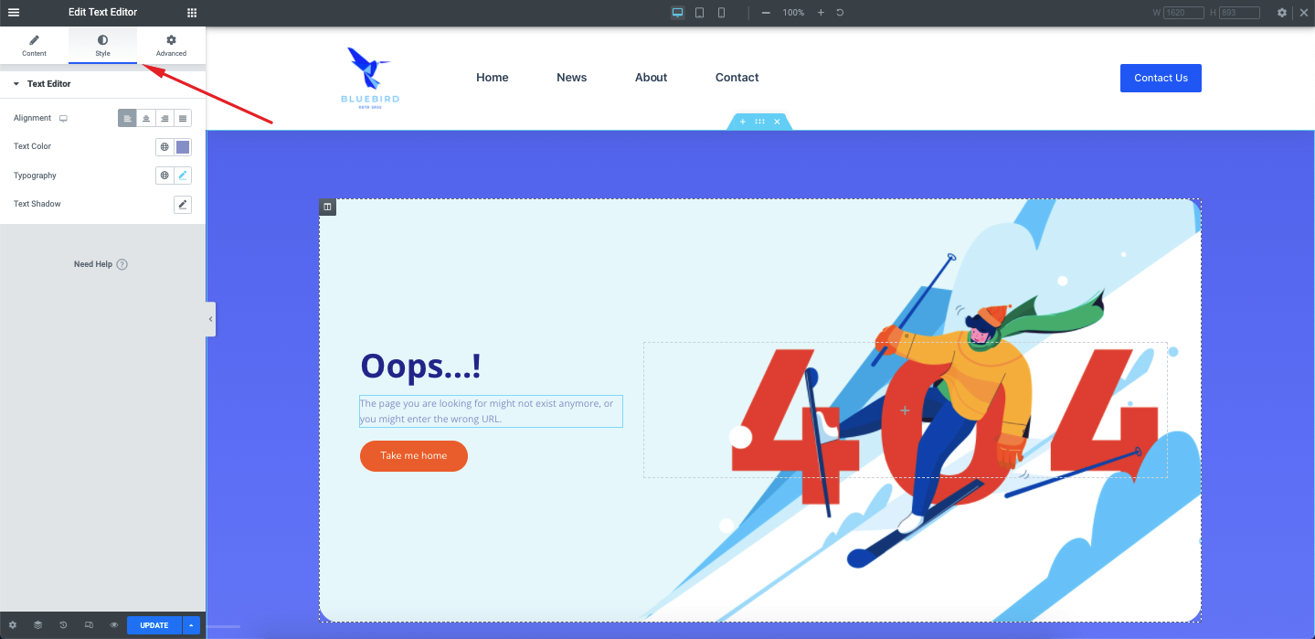 Elementor 17 Kullanarak WordPress Siteniz İçin Özel Bir 404 Sayfası Nasıl Oluşturulur Elementor Text Style
