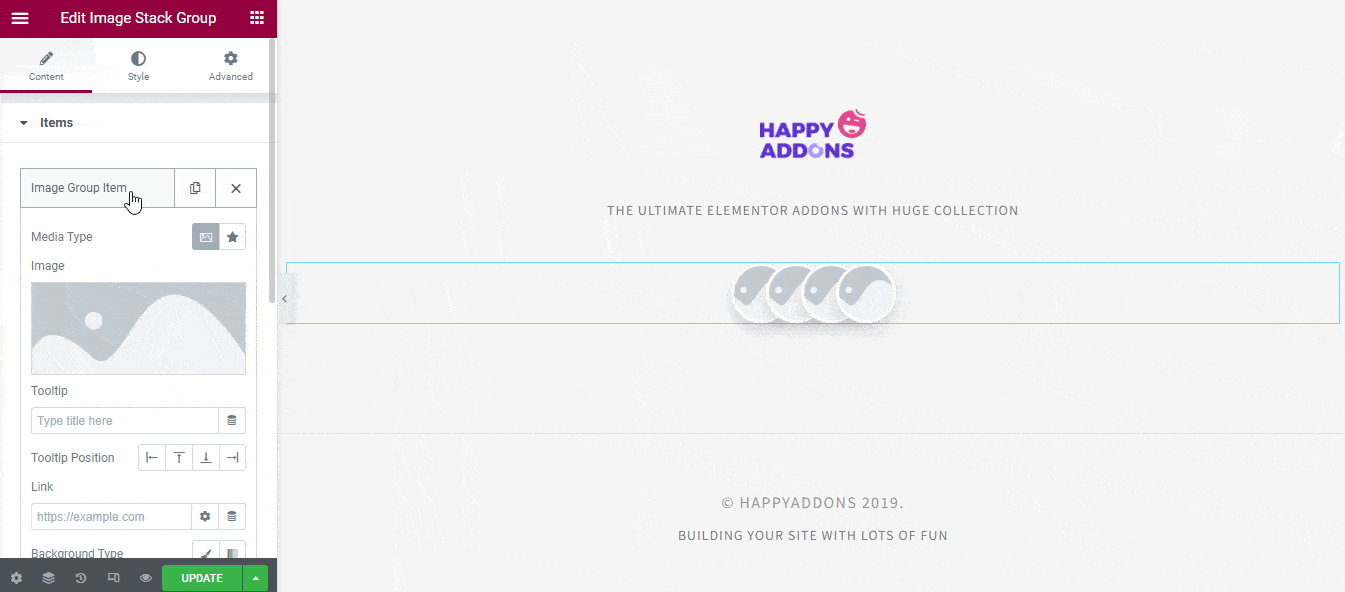 使用 Happy Addons 4 在 Elementor 網站中創建圖像堆棧組 Add Icon to the item