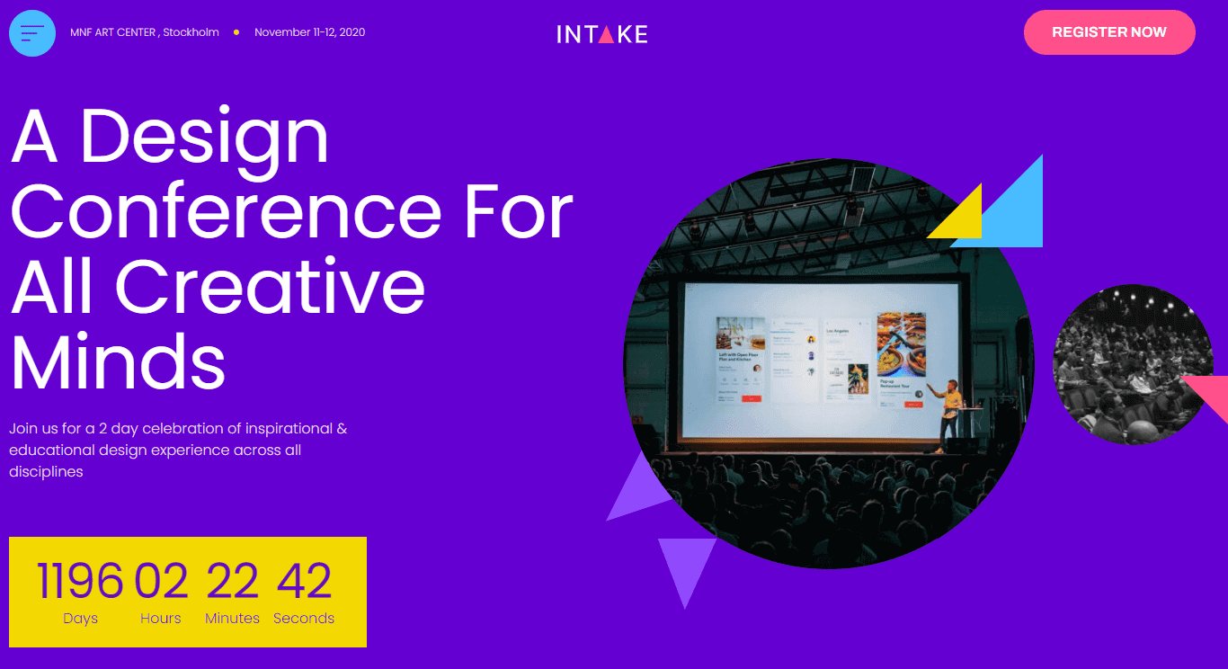 Template Landing Page Elementor Terbaik yang Harus Anda Gunakan di 2022 4 Design Conference (Events & Entertainment Landing Page Templates)