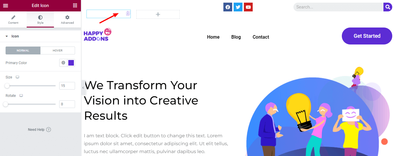 如何使用 Elementor 17 编辑 WordPress 标题 Customize Icon