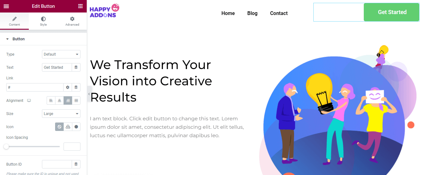 如何使用 Elementor 5 编辑 WordPress 标题 Manage Button Content