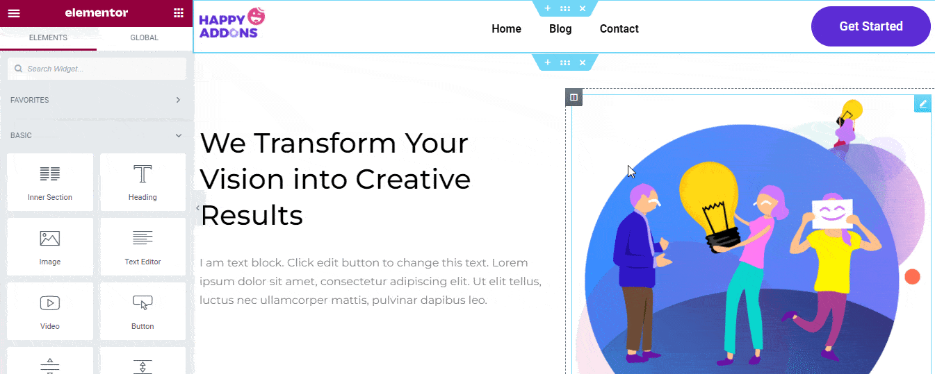 如何使用 Elementor 7 编辑 WordPress 标题 Add New Section & Columns