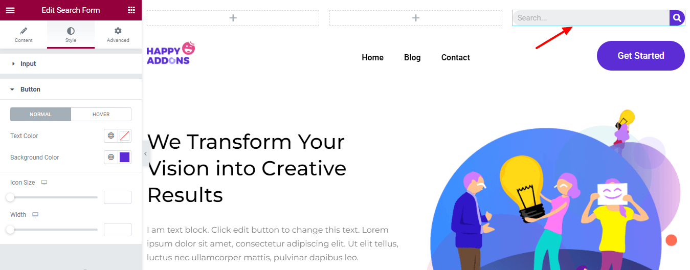 如何使用 Elementor 10 编辑 WordPress 标题 Customize Search Form