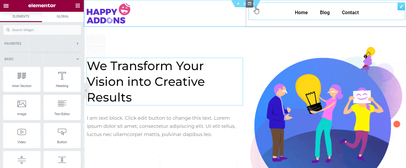 如何使用 Elementor 3 编辑 WordPress 标题 Add a New Column