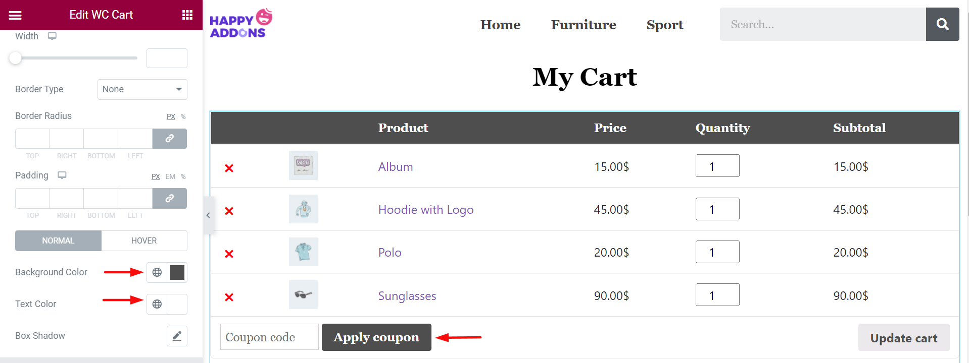 Cara Mengedit Halaman Keranjang WooCommerce dengan Elementor 12 Update Coupon Button Color