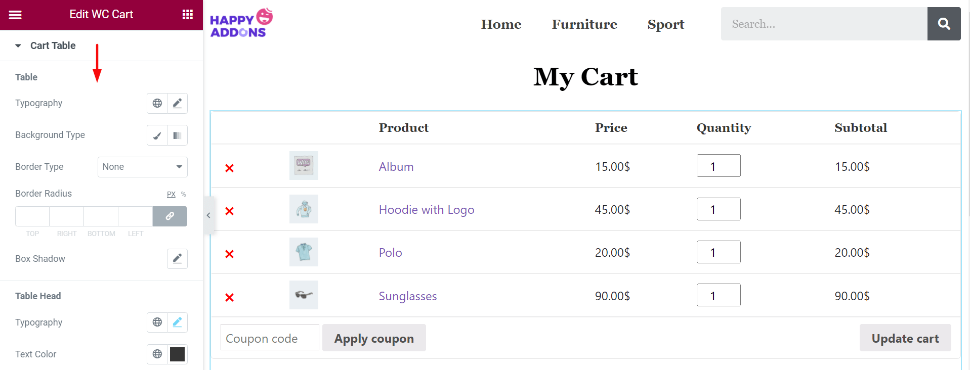 Cara Mengedit Halaman Keranjang WooCommerce dengan Elementor 9 Update Cart Table