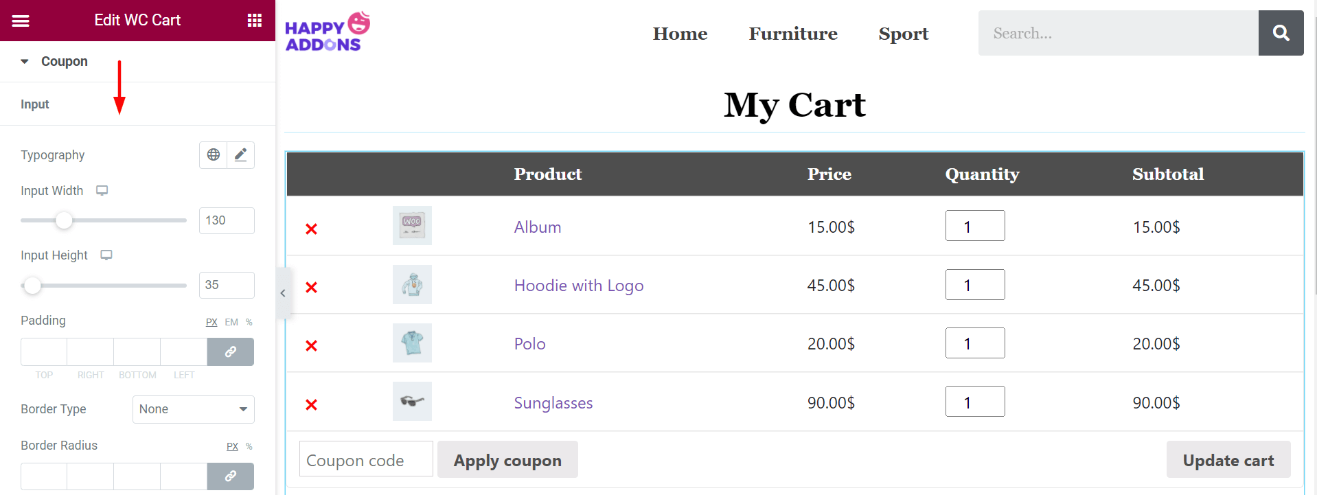 Cara Mengedit Halaman Keranjang WooCommerce dengan Elementor 11 Update Coupon Button