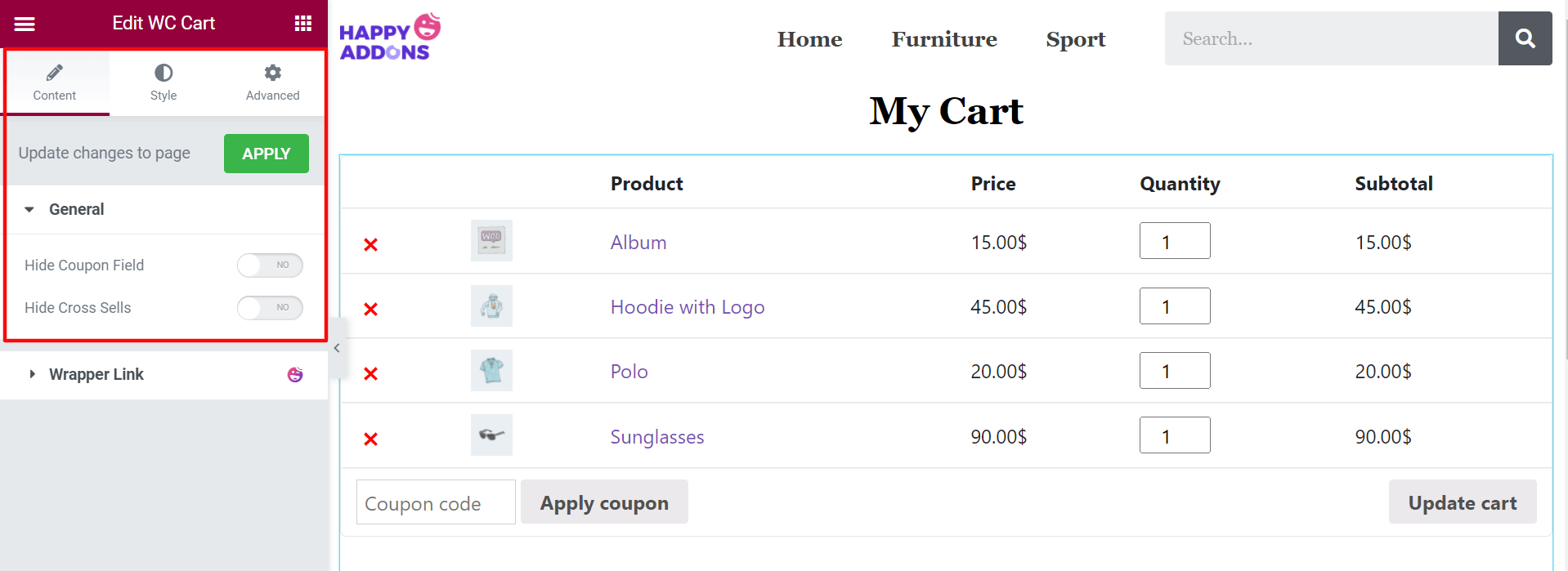 Cara Mengedit Halaman Keranjang WooCommerce dengan Elementor 7 Hide and Show Coupon and Cross Sells of WC Cart