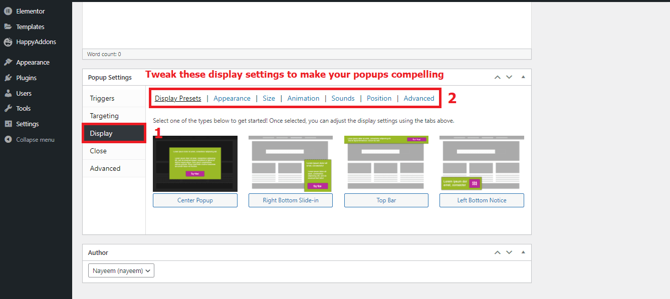 WordPress 사이트 7에서 매력적인 팝업을 만드는 방법 Tweak display settings to make your popups compelling