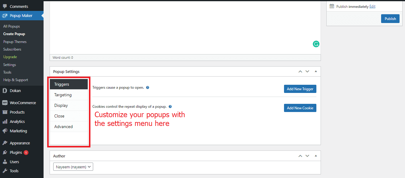 WordPress 사이트 5에서 매력적인 팝업을 만드는 방법 Customize your popups with the settings menu