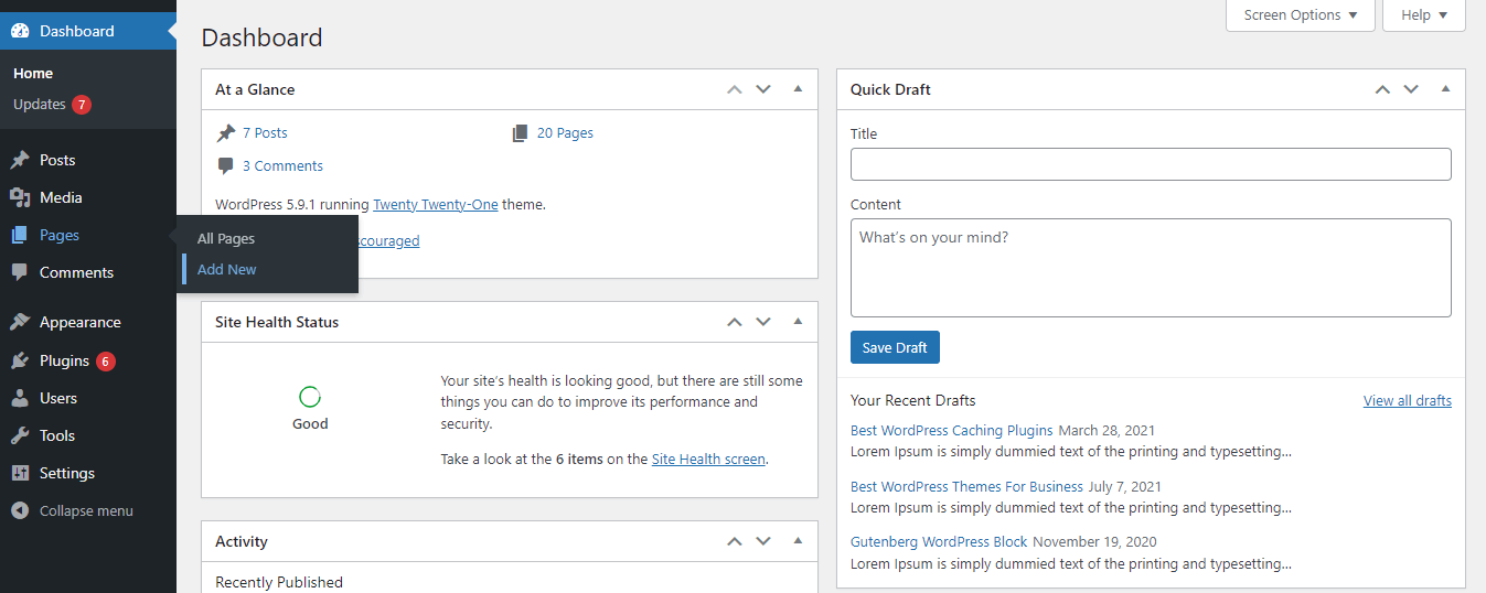 Cara Membuat Halaman Baru di WordPress 3 Go to Pages->Add New Area