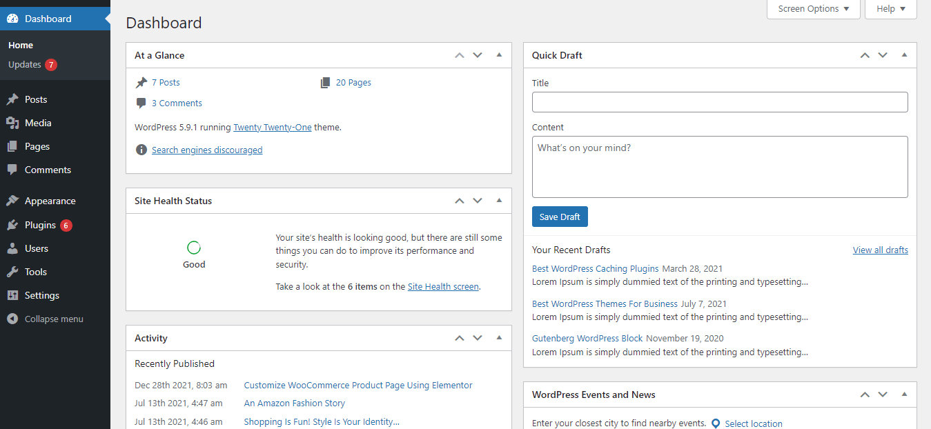 Cara Membuat Halaman Baru di WordPress 2 WordPress Dashboard Area