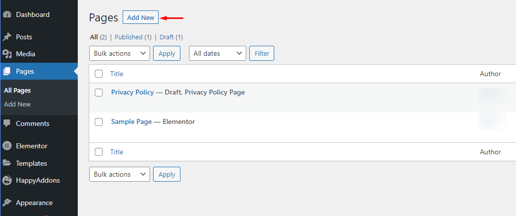 Cara Menduplikasi Halaman di WordPress- Dengan Dan Tanpa Elementor 4 Add a New Page