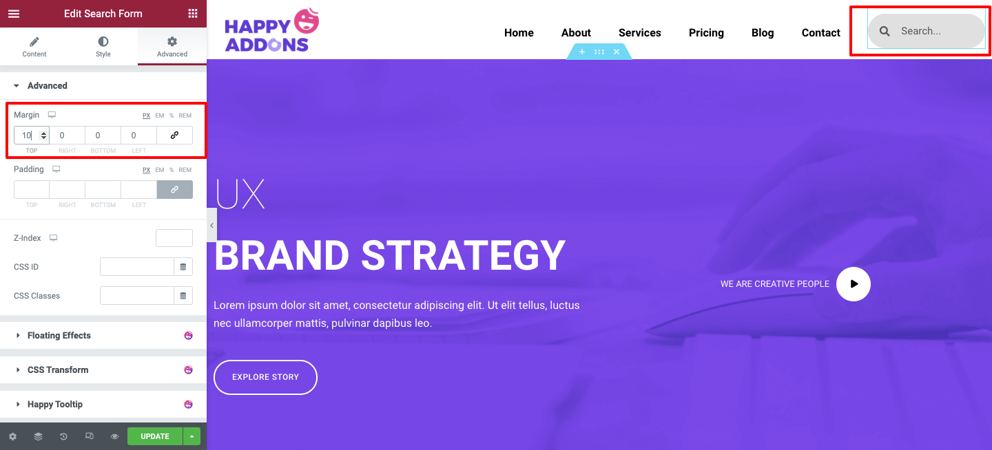 2분 만에 맞춤형 Elementor 헤더를 디자인하는 방법 18 Search form advanced options