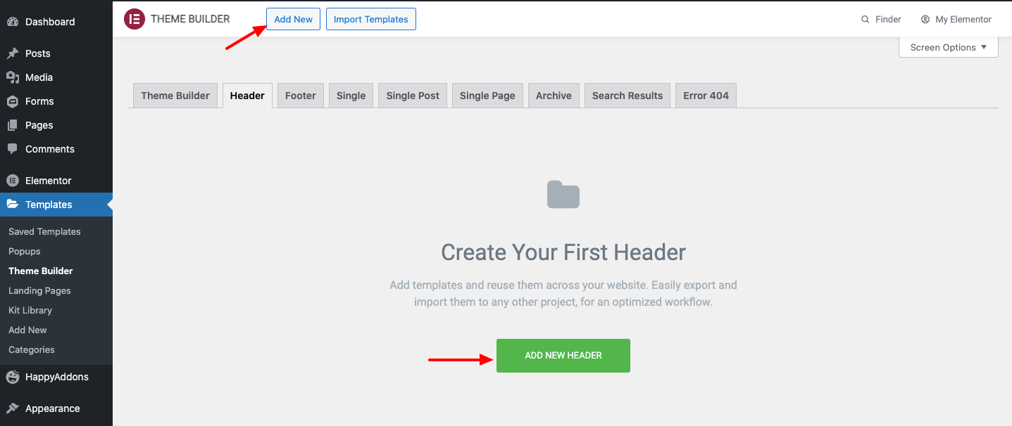 2분 만에 맞춤형 Elementor 헤더를 디자인하는 방법 2 Elementor Theme Builder Add New Header