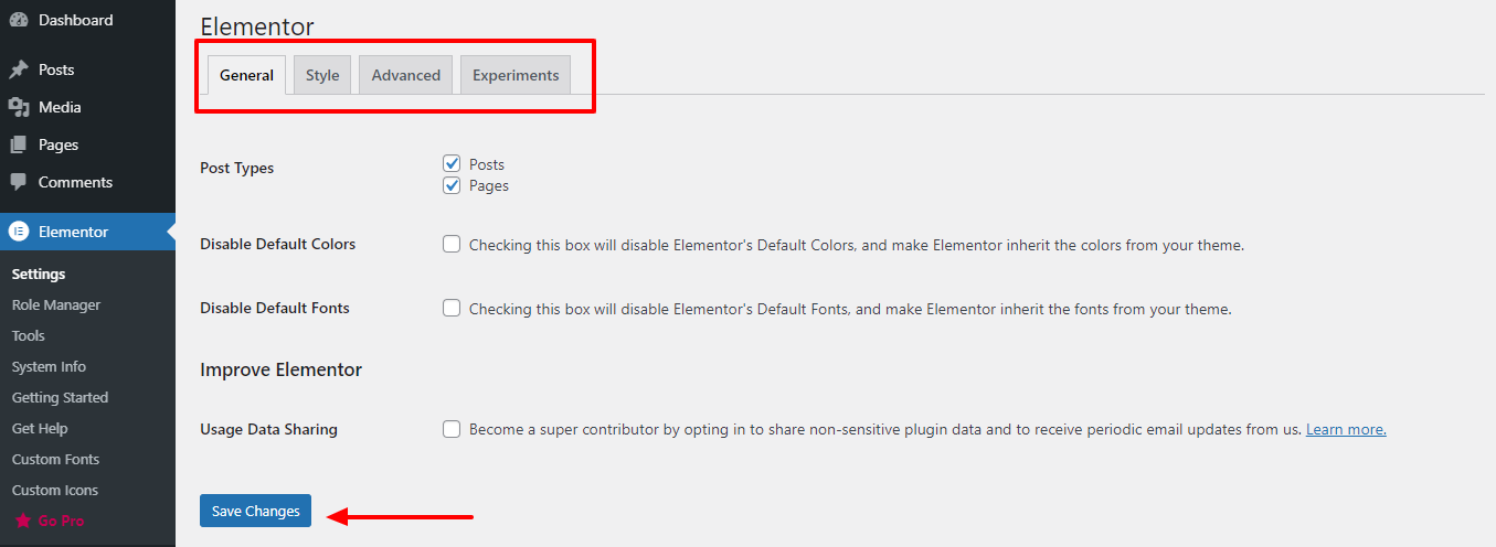 如何使用 Elementor:初学者终极指南 7 Elementor settings