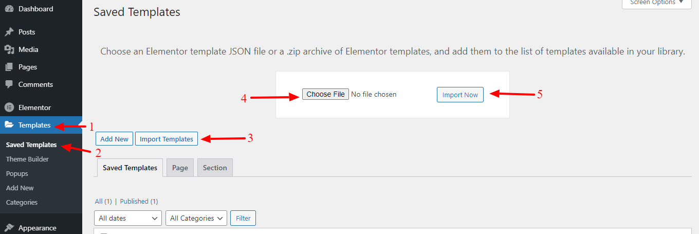 如何使用 Elementor:初学者终极指南 43 Import template