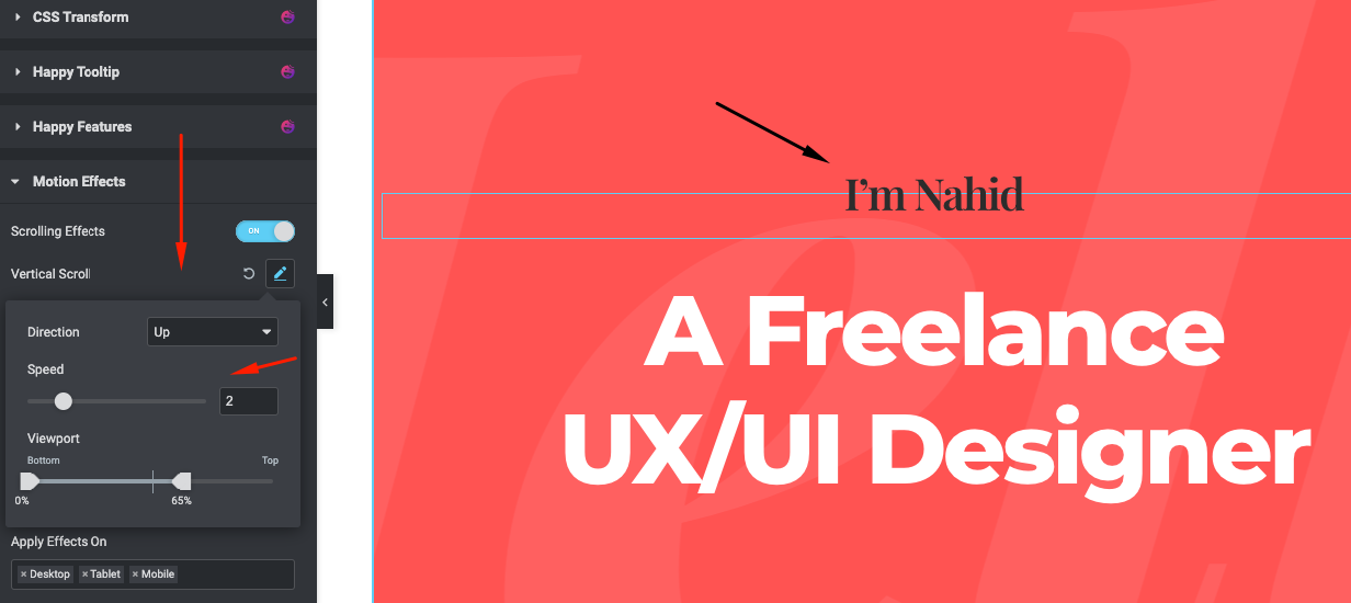 Como adicionar efeitos de paralaxe ao site Elementor em 2 minutos 17 Vertical scroll effect