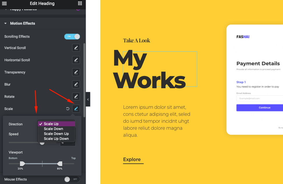 Como adicionar efeitos de paralaxe ao site Elementor em 2 minutos 22 Scale effect