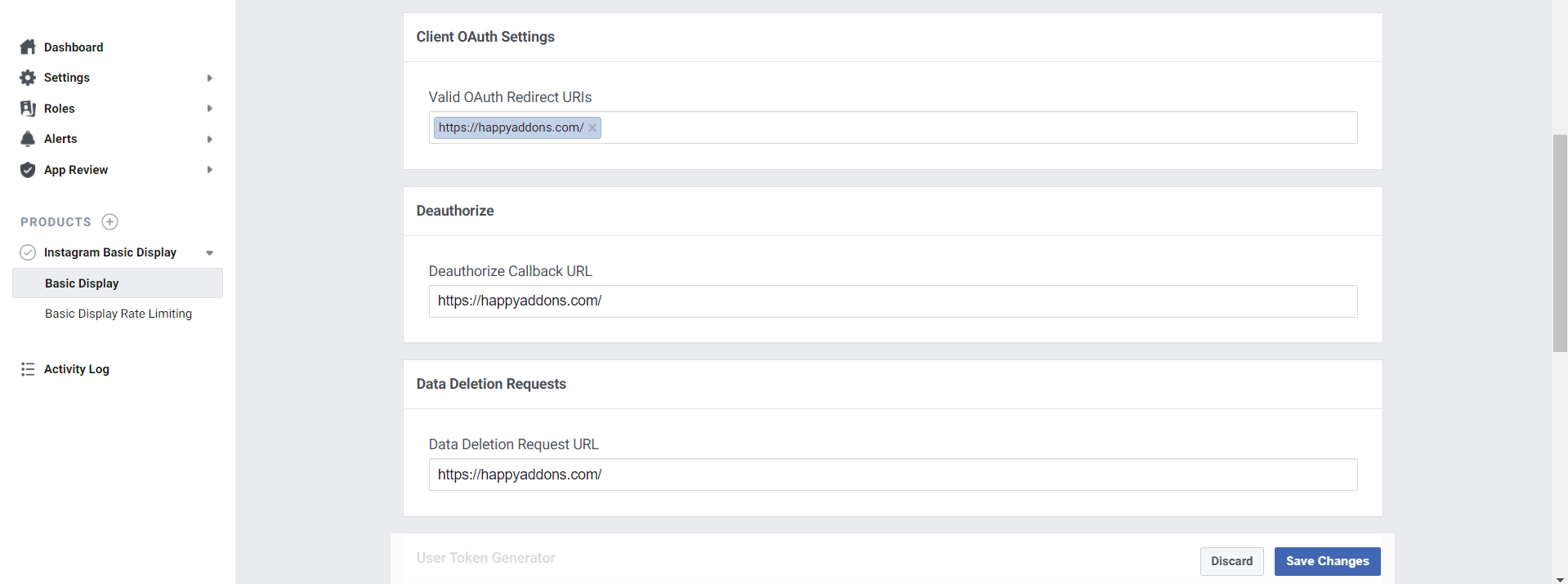 Instagram 액세스 토큰을 생성하는 방법 12 Client OAuth Settings