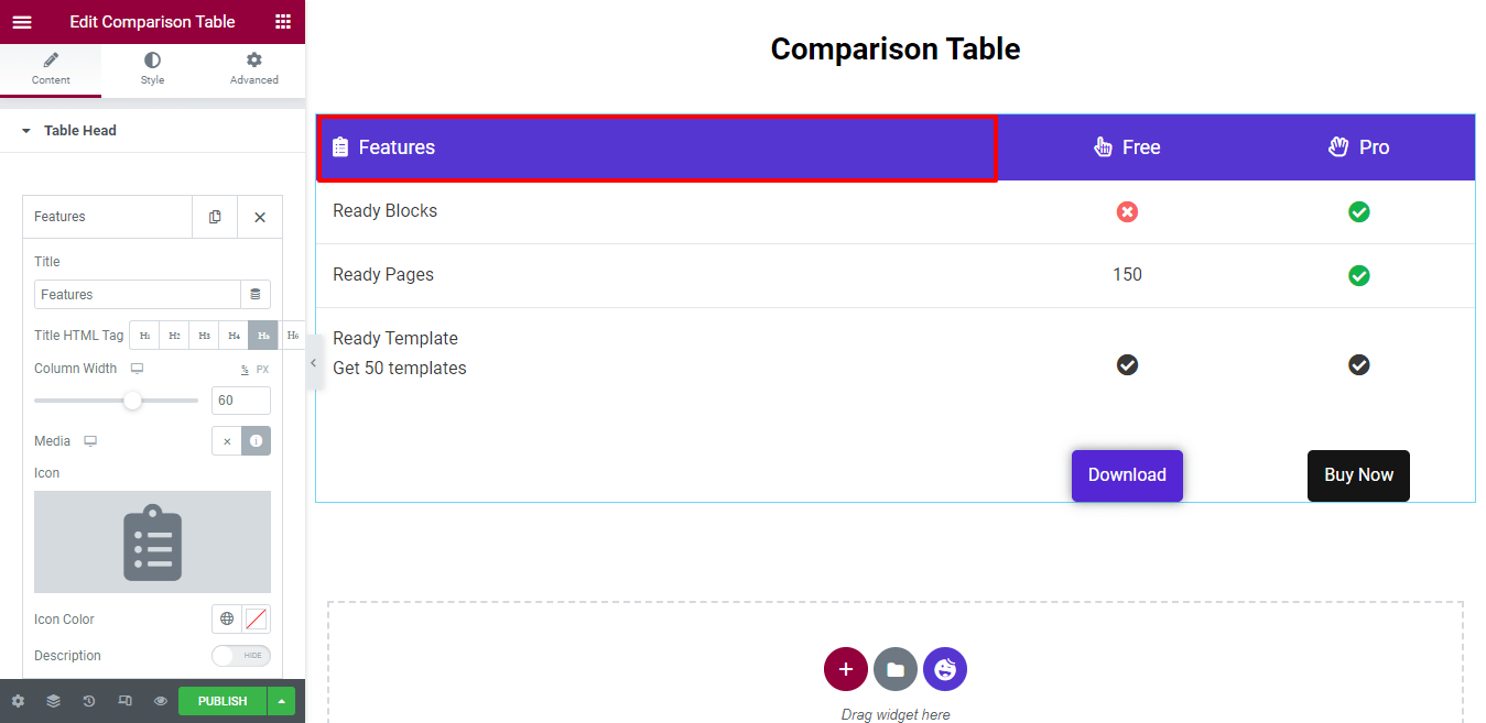 วิธีสร้างตารางเปรียบเทียบสินค้าใน WordPress 6 Manage Table Head Single Item