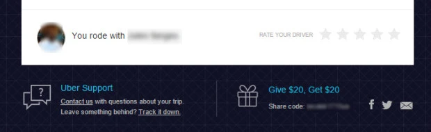 ตัวอย่างเช่น Uber เสนอรหัสอ้างอิงในใบเสร็จการเดินทาง ถ้าเพื่อนใช้ คุณจะได้รับเครดิต $20