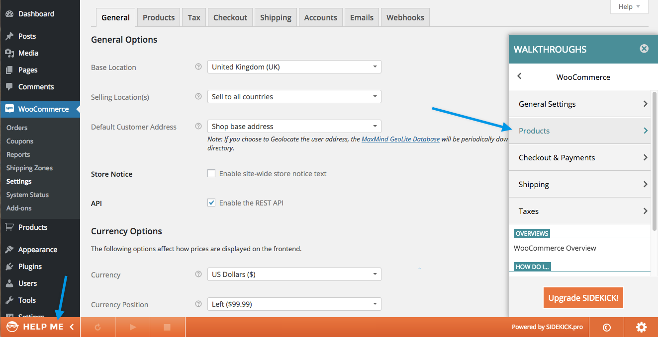 คำแนะนำแบบ SIDEKICK สำหรับ WooCommerce