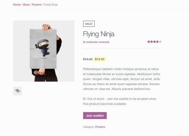 製品ページには、顧客が順番待ちリストに参加するためのオプションが表示されます。