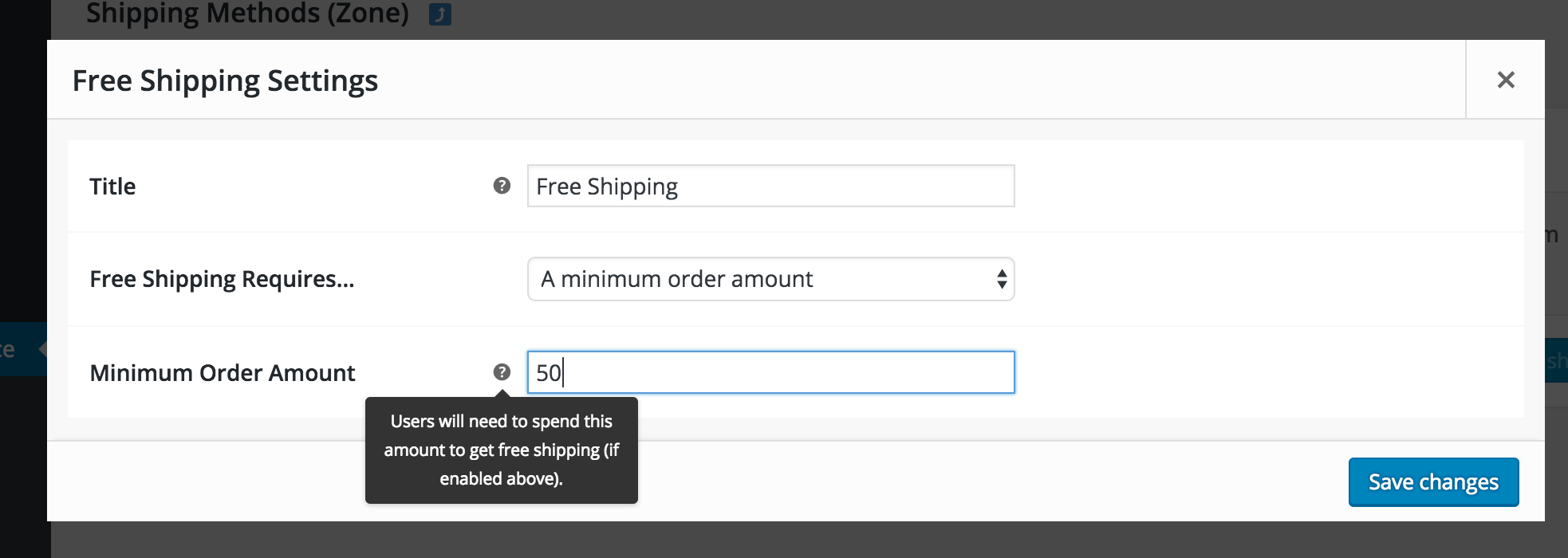 Menambahkan pengiriman gratis sebagai opsi untuk pelanggan Amerika Serikat di WooCommerce, tetapi hanya jika mereka menghabiskan $50 atau lebih.