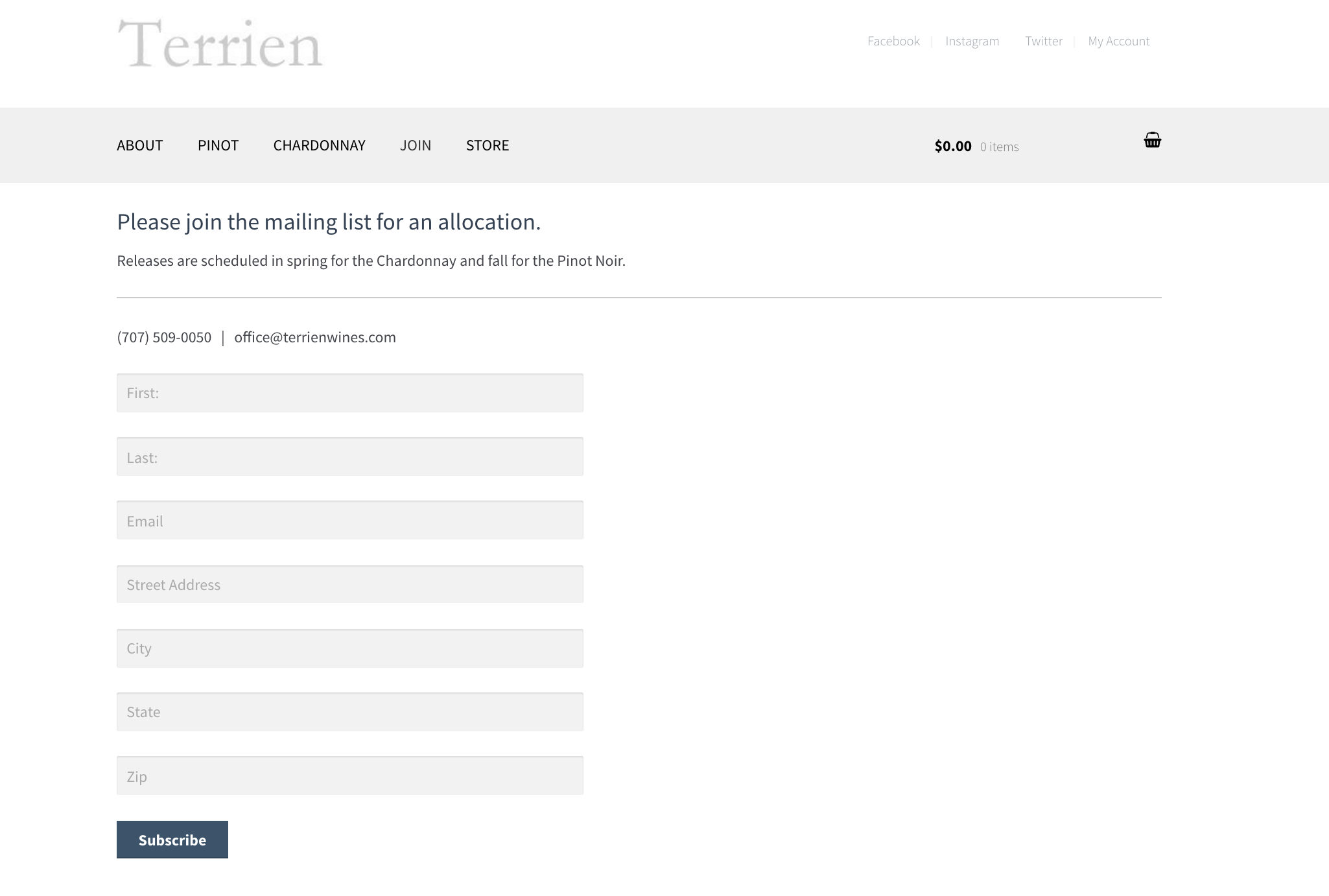 Per accedere ai vini Terrien è necessario iscriversi alla mailing list