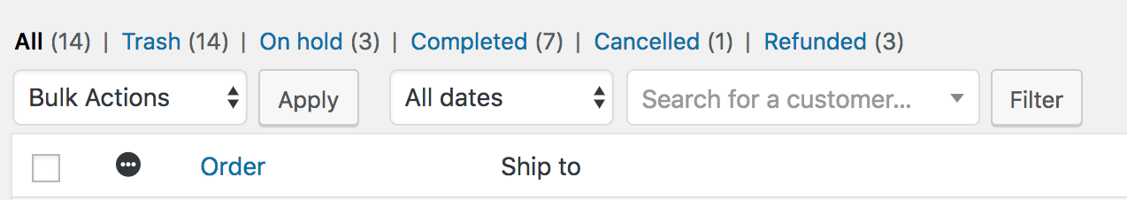 Uno screenshot dei filtri integrati di WooCommerce