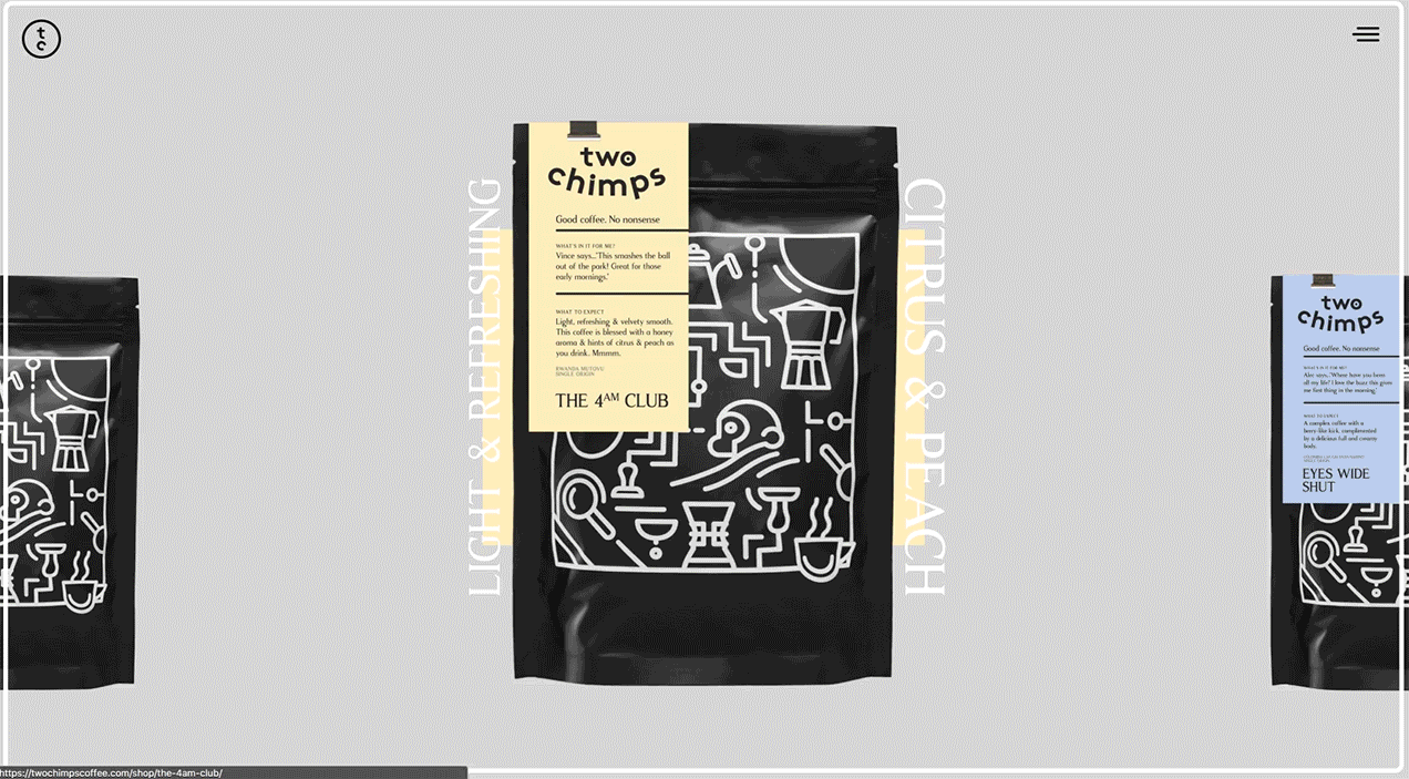 Screencast halaman produk di twochimpscoffee.com beraksi
