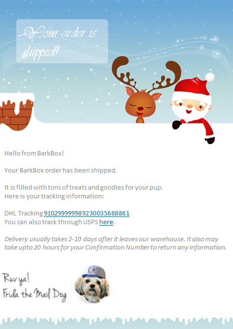 Przykład wakacyjnego e-maila od BarkBox
