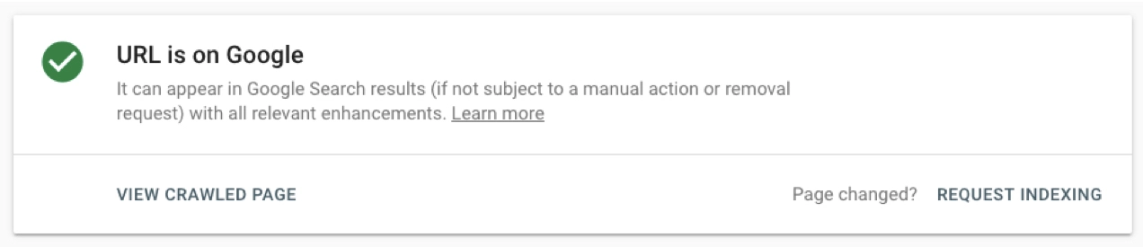 zrzut ekranu przedstawiający zielony znacznik wyboru i adres URL w Google